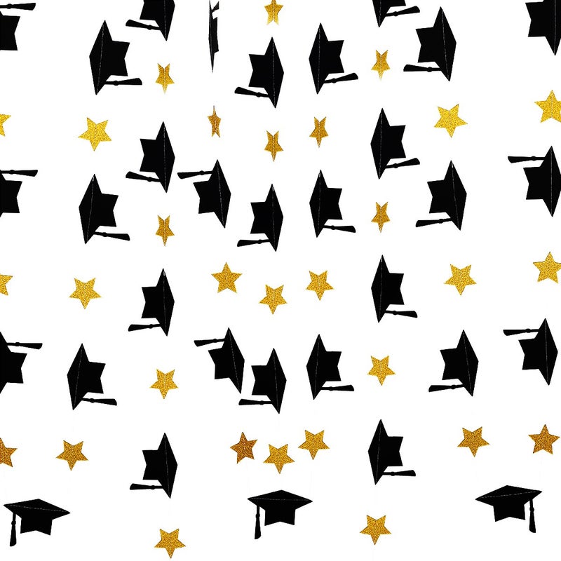 LeeSky 3Pcs Black and Gold Graduation Cap Garland Banner 2025 Graduation Banner for 2025 Party Decorations Black and Gold - Image 2